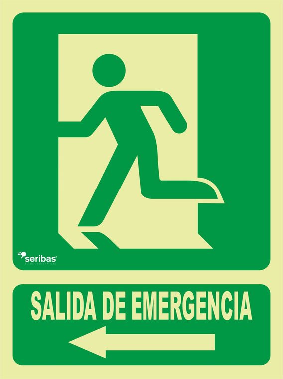 Señal de señales de evacuación EV006: SALIDA DE EMERGENCIA FLECHA IZQUIERDA