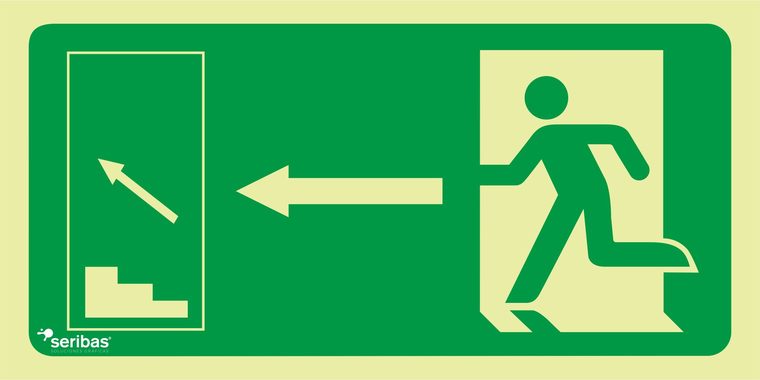 Señal de señales de evacuación EV018: FLECHA ARRIBA DERECHA ESCALERA DE EMERGENCIA