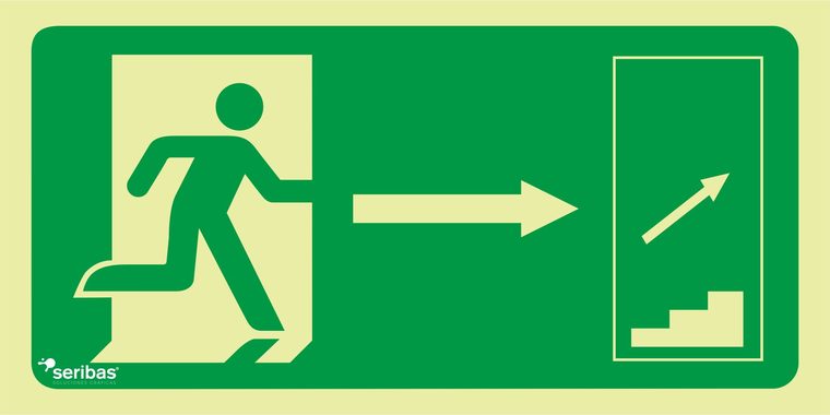 Señal de señales de evacuación EV019: FLECHA ARRIBA IZQUIERDA ESCALERA DE EMERGENCIA