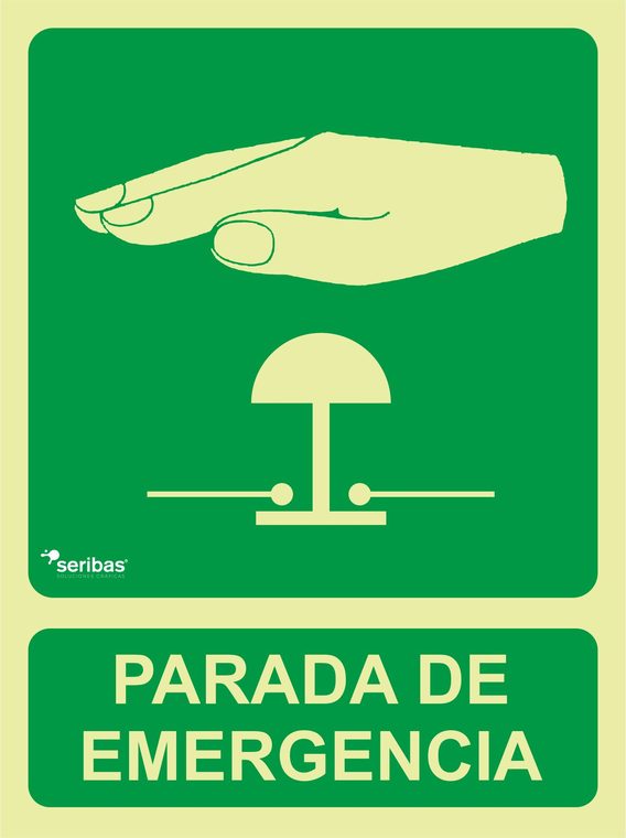 Señal de señales de evacuación EV023: PARADA DE EMERGENCIA