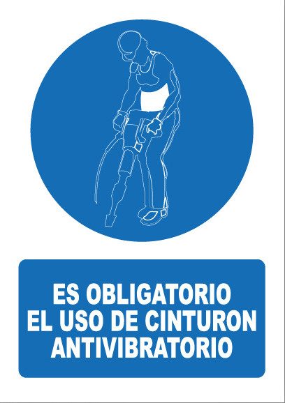 Señal de señales de obligación OB012: ES OBLIGATORIO EL USO DE CINTURÓN ANTIVIBRATORIO