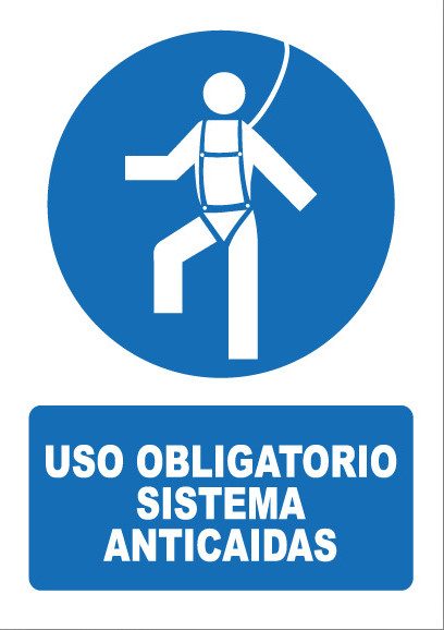 Señal de señales de obligación OB013: USO OBLIGATORIO SISTEMA ANTICAIDAS OB013