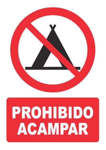 Señal de señales de prohibición PH001: PROHIBIDO ACAMPAR