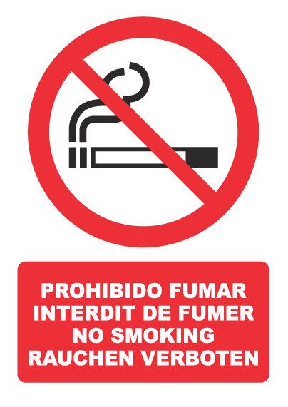 Señal de señales de prohibición PH032: PROHIBIDO FUMAR (VARIOS IDIOMAS)