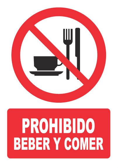 Señal de señales de prohibición PH042: PROHIBIDO BEBER Y COMER