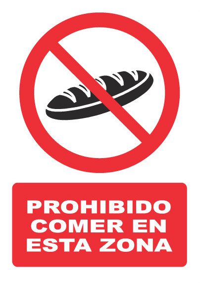 Señal de señales de prohibición PH043: PROHIBIDO COMER EN ESTA ZONA